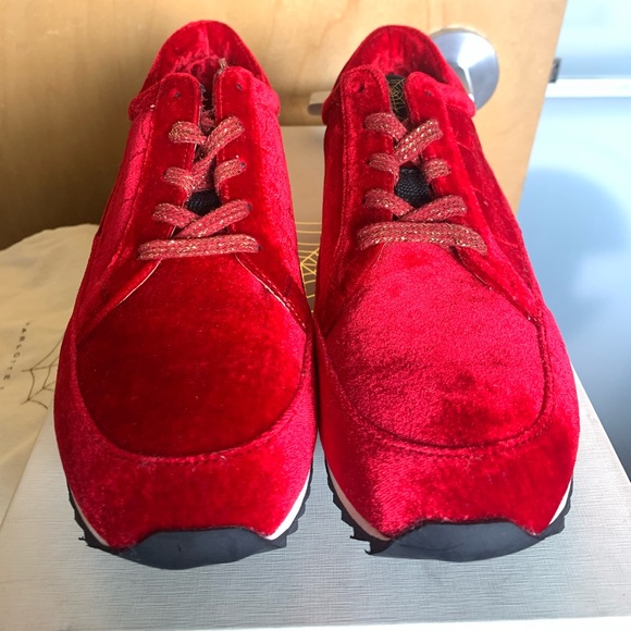 Charlotte Olympia Red Velvet Work It Trainers Sneakers - Picture 7 of 9